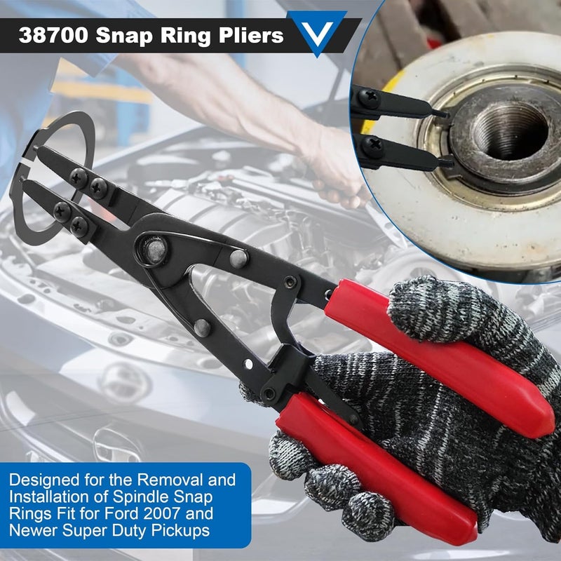 Popbee 38700 Spindle Snap Ring Pliers, Internal External Heavy Duty Plier Circlip Installation Removal Red Automotive Tool Kit for Ford Pickups 2007 and Newer with Ratcheting Lock Mechanism - Image 5